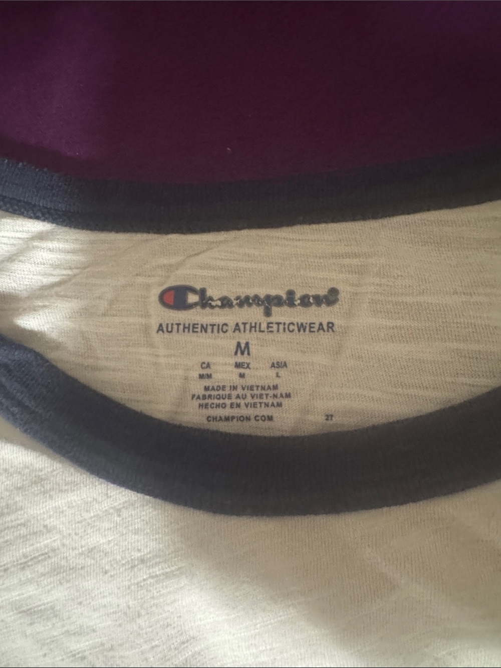 Champion White Tee with Navy Trim and Floral Logo - Picture 2 of 5
